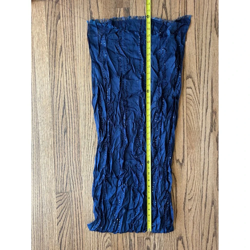 Coldwater Creek Sequin Sparkle Scarf Navy Blue Silver Metallic Pinstripe NWT